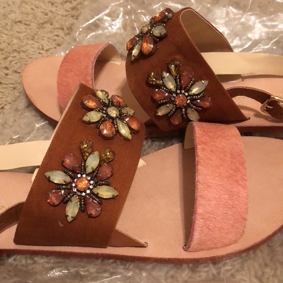 Anthropologie embellished jewel leather and fur sandal- NEW Sz 9 - Picture 5 of 5
